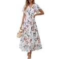 thumbnail image 1 of Vestido largo ANRABESS de verano con cuello en V y estampado floral de chifón para mujer, 1 of 5