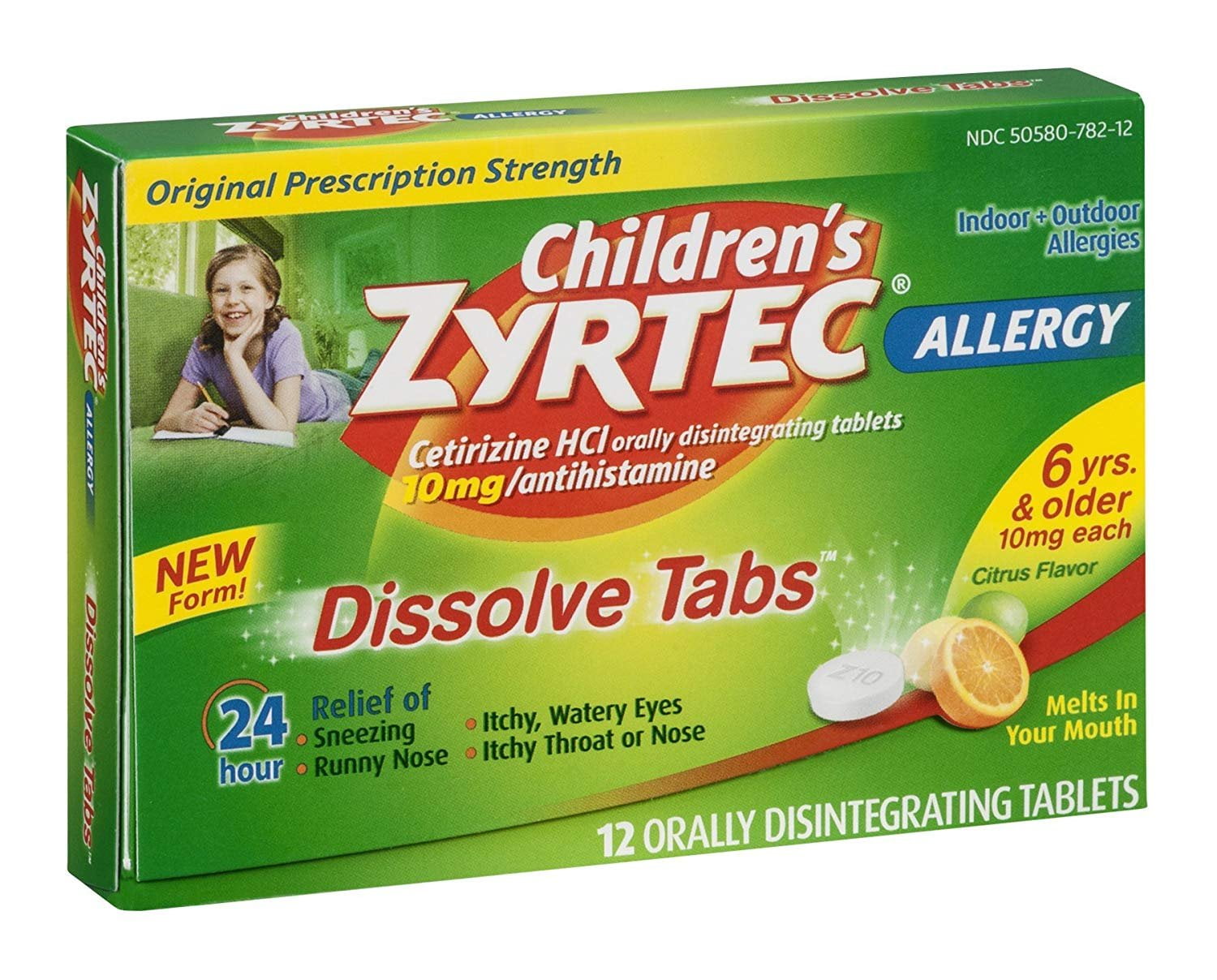 6 Pack Children's Zyrtec 24 hr Dissolving Allergy Tablets, Cetirizine 10 mg, Citrus Flavor,12 Count