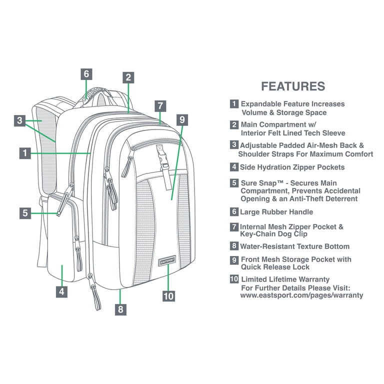 Eastsport Premier Expandable Recycled Backpack, 19 Inch photo 2