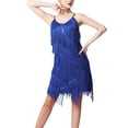 thumbnail image 3 of Vestido con borlas de lentejuelas para mujer, vestido con flecos en capas a la moda para fiesta de Rumba Samba , Azul, SG, 3 of 8
