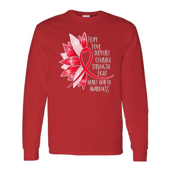 Inktastic Heart Health Awareness Sunflower and Heart Ribbon Long Sleeve T-Shirt