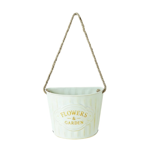 Vintage Metal Hanging Flower Bucket Rustic Wall Mounted Iron Flower Pot Dried Flower Home Decor Basket