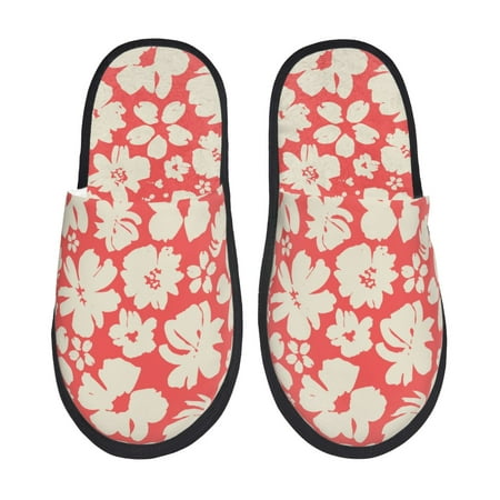 Balery Beige Flowers Slient Indoor Furry Fleece Comfort House Shoes Soft Non-Slip Home Shoes Cotton slippers House Slippers-- Medium