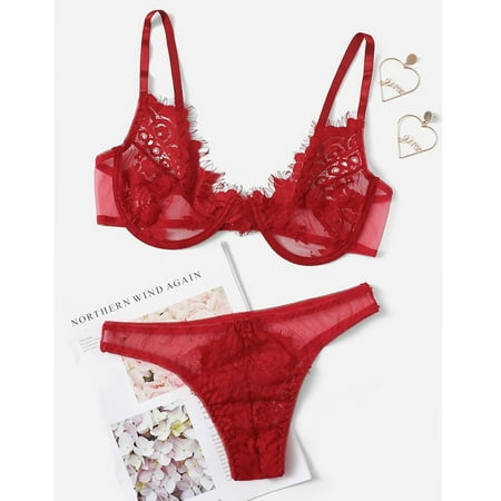IDALL Lingerie Sets for Women Sexy Lingerie for Women Sexy Lingerie for Women Sexy-Lingerie Nightwear Bra Set Sleepwear S-2Xl Lingerie for Women Naughty Lace Bralette Red M