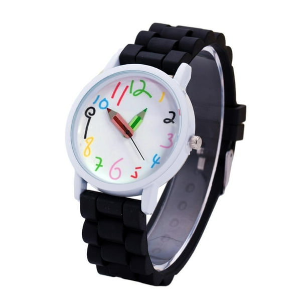 Reloj de silicona para niños, versátil, ligero, duradero, con correa para niñas y niños Negro Jinwen Reloj de pulsera