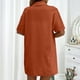 thumbnail image 5 of Conjunto de 2 piezas para mujer con camisa con solapa y pantalones cortos: color liso, traje informal de verano, poliéster, corte ajustado, tallas S-XL, ropa para vacaciones/fiestas, 5 of 8