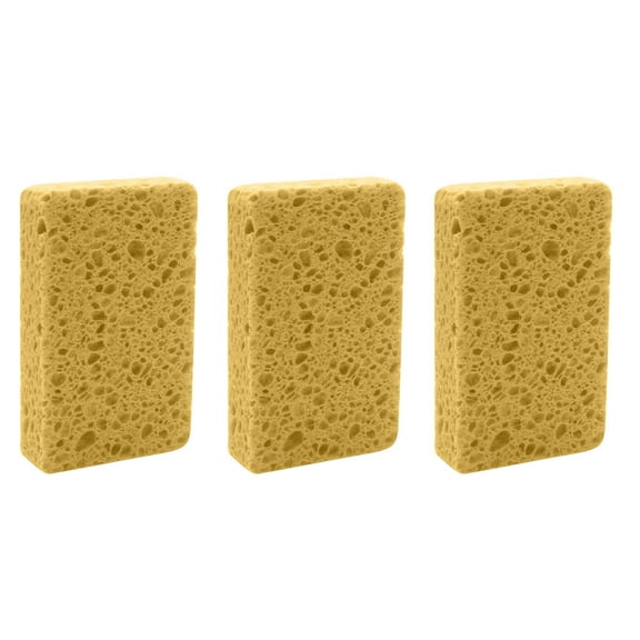 QVNFKO 3 Pack Durable Kitchen Sponges, Natural Wood Pulp Sponges for Dishes, Absorbent Cellulose Sponges Bulk for Cleaning Kitchen, Bathroom, DIY for Kids, 4.3" X 2.6" X 0.5" Beige Clearance