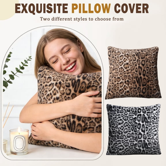 Leopard Print Plush Pillow Covers 18x18 In, Light Luxury Style Soft Home Sofa Cushion Covers Bedroom Living Room Removable Decorative Pillow Cases