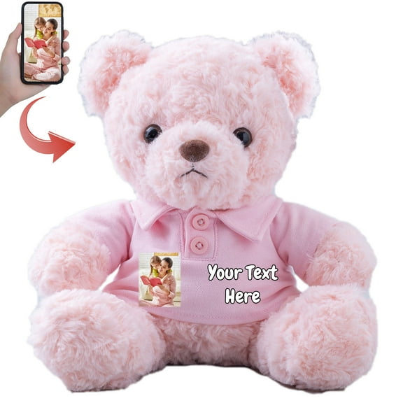 Teddy Bear Personalized Plush Toys, Customized Gifts Stuffed Bear with Text Photo as Gift on Christmas Birthday (8 IN-Text Photo)