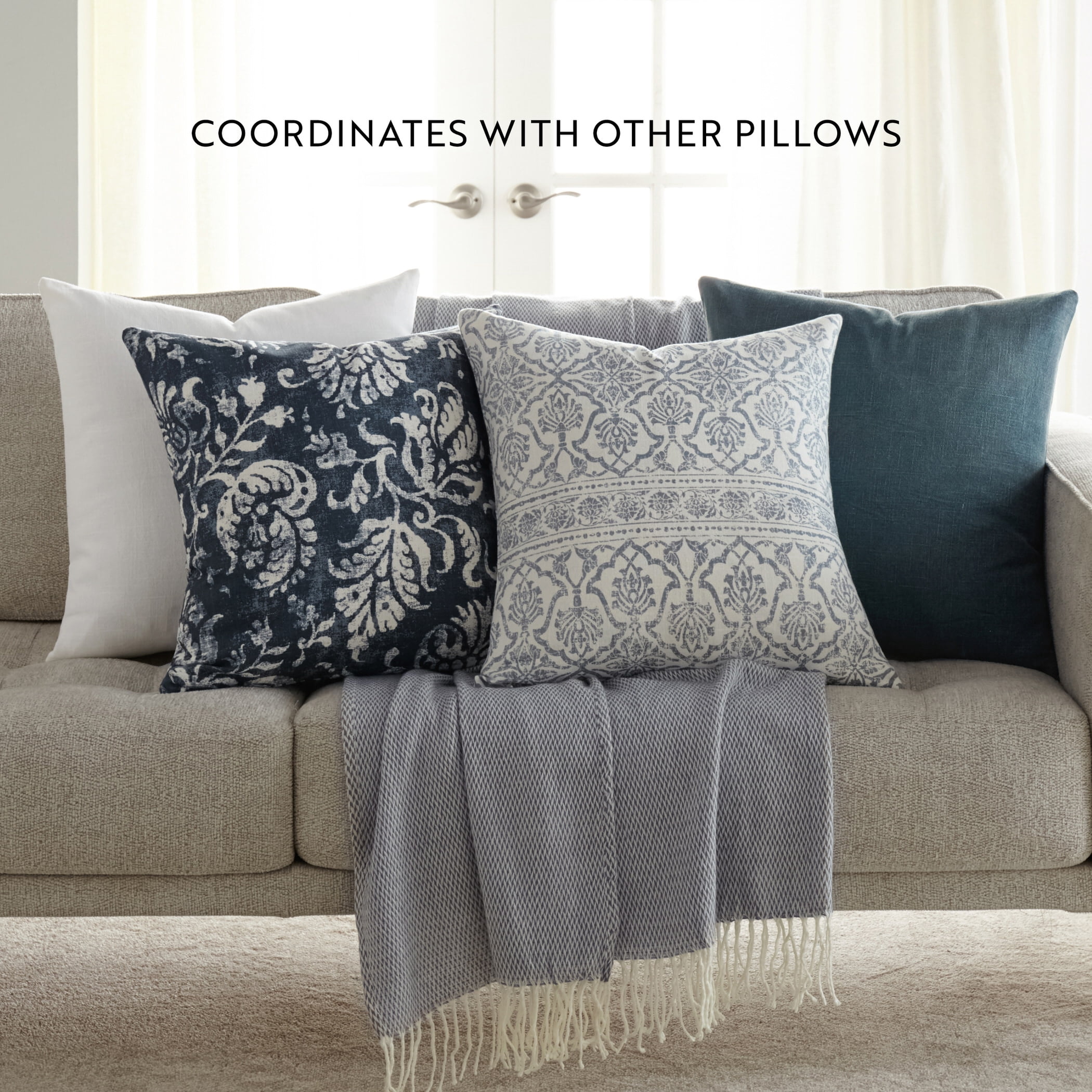 Noble Linens Elegant Cotton Decor Throw Pillow in Distressed Floral Pattern