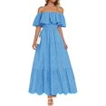 thumbnail image 1 of Vestido ZESICA para mujer 2025, verano, hombros descubiertos, volantes, azul, 1 of 6