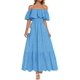 thumbnail image 1 of Vestido ZESICA 2025 de verano con hombros descubiertos bordado con volantes, azul, 1 of 6