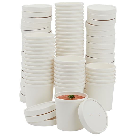 12 oz To Go Soup Containers with Lids, Disposable Paper Bowls (50 Pack, White)