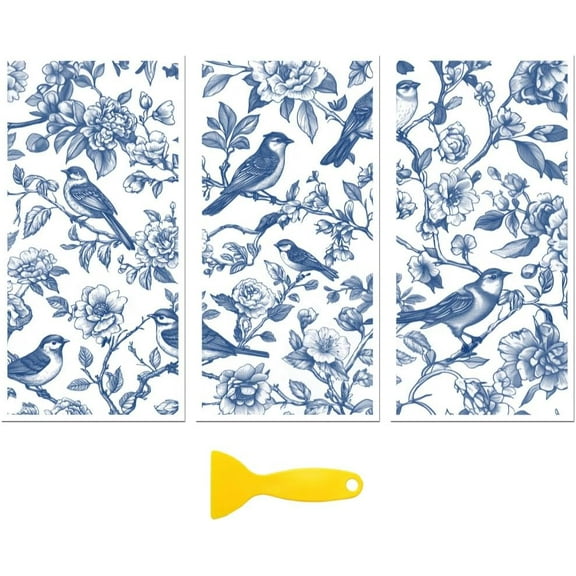 Rub on Transfer Decal Sticker for Furniture Craft Decor 6"x12" Blue Branches and Birds 3Pcs Waterproof UV DTF Transfer for Drawer Dresser Glass Porcelain Wood Plastic