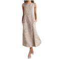 thumbnail image 1 of Kcodviy Robe Décontractée à Col, Robes Grande Taille pour Femmes, Rayée, Longue, Imprimée, avec Poche, à Manches Courtes, Robe de Plage pour Femmes, Sans Manches, Robe pour Femme, 1 of 9