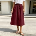 thumbnail image 6 of STETMN Women's Midi Skirt,Drawstring Waist, Button Trim, A-Line Cotton Linen Casual Skirt with Pockets, 6 of 8