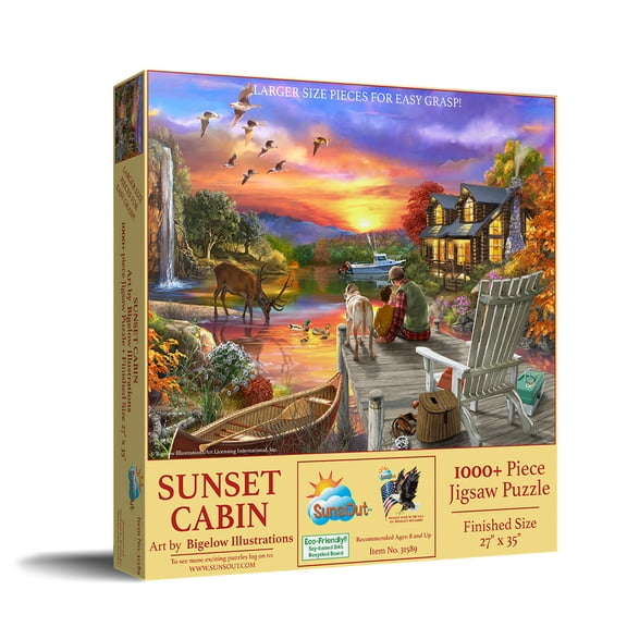 SUNSOUT INC - Sunset Cabin - 1000 pc Large Pieces Jigsaw Puzzle by Artist: Bigelow Illustrations - Finished Size 27" x 35" - MPN# 31589