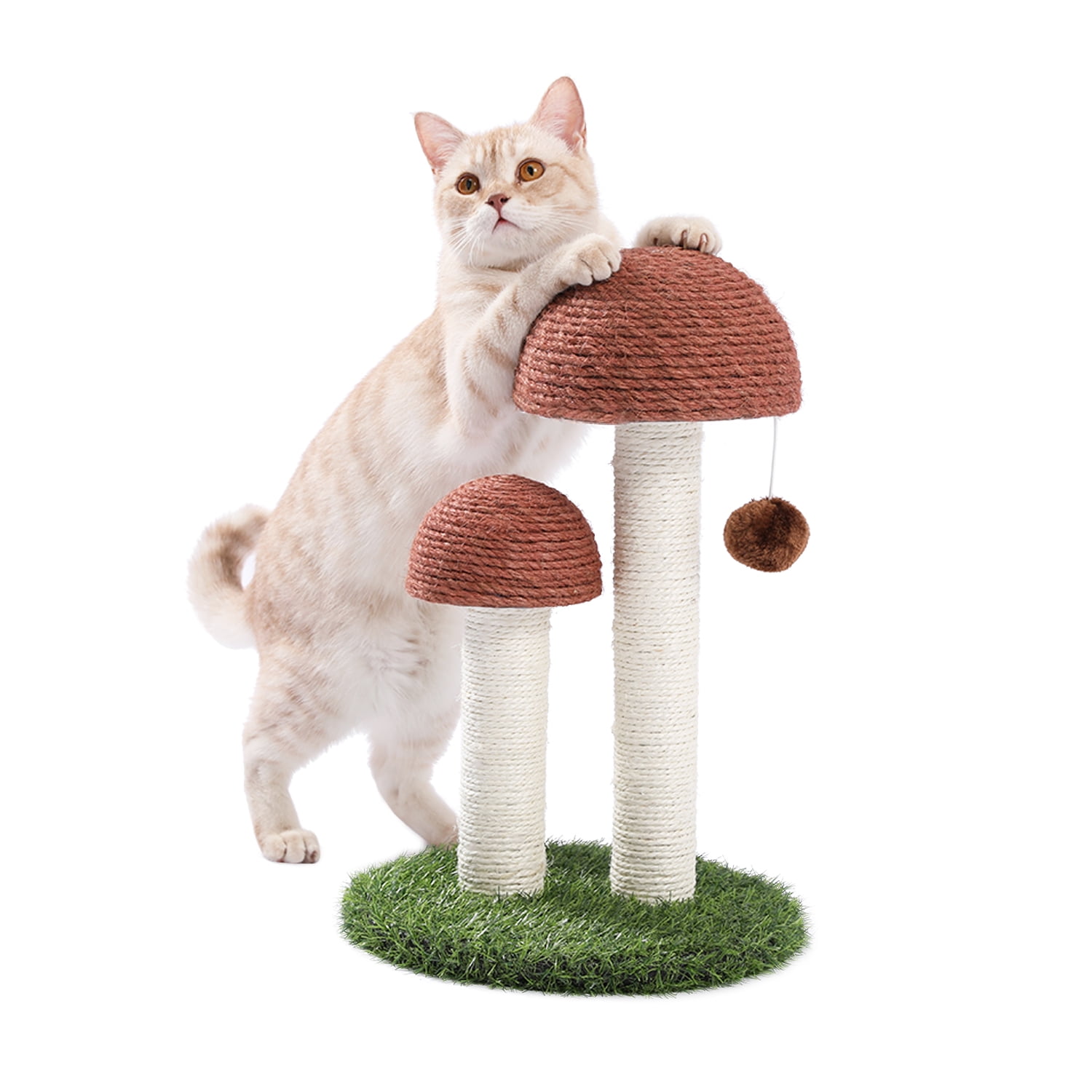 Pefilos 18" Cat Scratching Post, Mushroom Tall Cat Scratcher Featuring with Natural Sisal Scratching Poles and Interactive Toy Ball Cat Tower for Kittens and Small Cats, Brown Pefilos 18" Cat Scratching Post, Mushroom Tall Cat Scratcher Featuring with Natural Sisal Scratching Poles and Interactive Toy Ball Cat Tower for Kittens and Small Cats, Brown