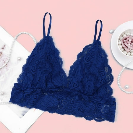 

RPVATI Women s Comfort Spaghetti Strap Bralette Wireless Lace Triangle Bralettes for Women sexy Seamless Plus Size See Through Bra