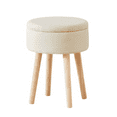 thumbnail image 5 of Tcbosik Storage Ottoman, 12.6in Round Vanity Stool with Flip-Top Tray, Linen Fabric Upholstered Foot Rest with Wood Legs for Living Room, Bedroom, Easy Assembly, White, 5 of 7