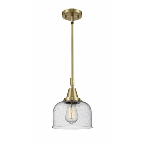 447-1S-AB-G74-Innovations Lighting-Bell - 1 Light Stem Hung Mini Pendant In Industrial Style-11.13 Inches Tall and 8 Inches Wide-Antique Brass