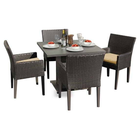 TKC Napa Square 5 Piece Wicker Patio Dining Set in Sesame