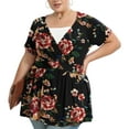thumbnail image 3 of UVPLove Women's Plus Size V Neck Casual Knit T-shirts Short Sleeve Blouse & Top,Brown Floral, 4XL, 3 of 9