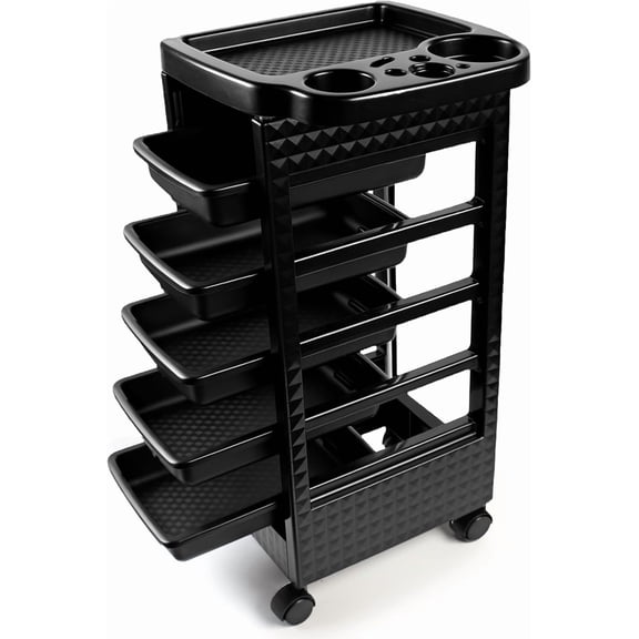 Hair Styling Salon Trolley Cart with Wheels and 5 Drawers,Rolling Cart for Hair Stylist, Beauty Salon Equipment,Tattoo(Black)