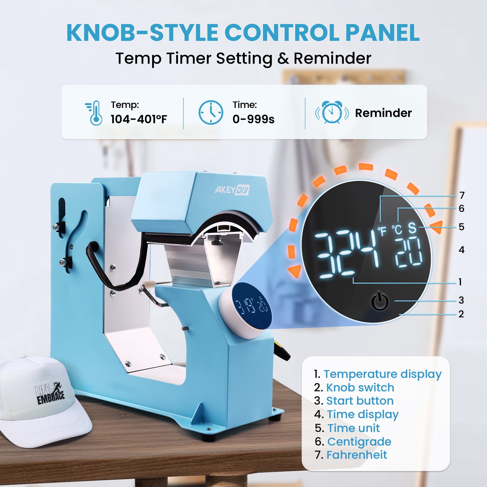 Adnoom 3-in-1 Hat Heat Press, Auto Cap Heat Press Machine with 3 Platens, Blue