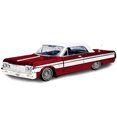 thumbnail image 2 of 1964 Chevrolet Impala Lowrider Hard Top Candy Red Metallic with White Top "Get Low" Series 1/24 Diecast Model Car by Motormax, 2 of 3