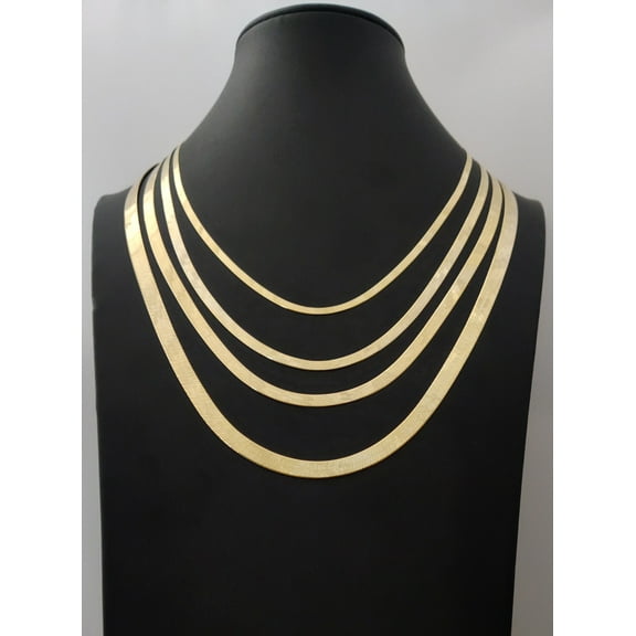 10k Solid Gold Herringbone Chain Necklace, Ladies Flat Chain Necklace, Herringbone Real Gold Chain,  Herringbone Necklace,10k gold chain (Width:3.7mm; Necklace length:18;)