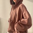 thumbnail image 3 of Sudadera con capucha para mujer, suéter holgado de gran tamaño, Color sólido, media cremallera, estilo Harajuku, informal, de manga larga, con bolsillo, 3 of 5