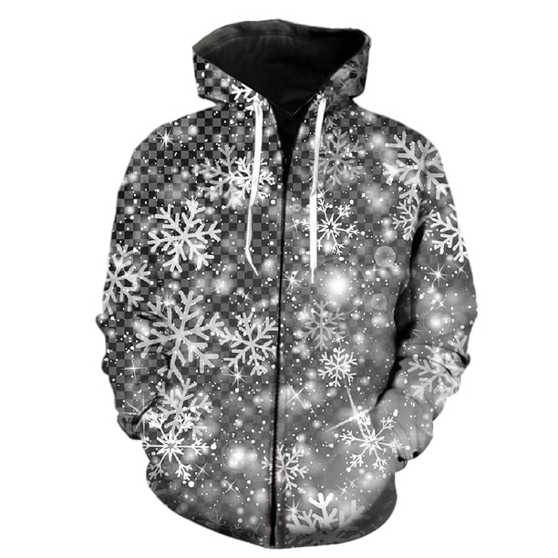 Sudadera con capucha y cremallera para hombre, con estampado de copos de nieve de invierno, divertida, de manga larga, estilo urbano, de gran tamaño, genial, gran oferta 2024, unisex, para primavera y