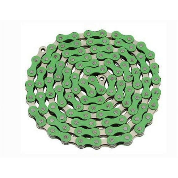 YBN Chain 1/2x1/8x112 Green/Chrome. Chain, bike chain, lowrider bikes, beach cruiser, chopper, bmx, track fixie bicycles