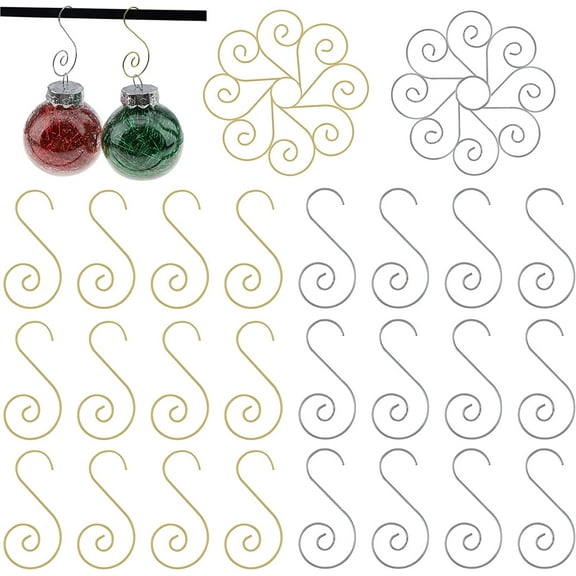 40pcs Christmas Ball Ornament Hooks Gold Silver Metal Wire Swirl S-Shaped Hangers Hooks for New Year Party Xmas Tree Ornaments Wreath Hanging Decorations
