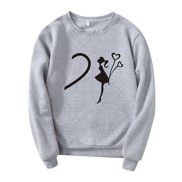 Outfmvch Chandails de la Saint-Valentin pour Femmes Chandail de la Saint-Valentin pour Femmes Imprimé Couple Plus Velours Manches Longues Col Rond Pull Chandail en Molleton Haut (Unisexe) Gris S