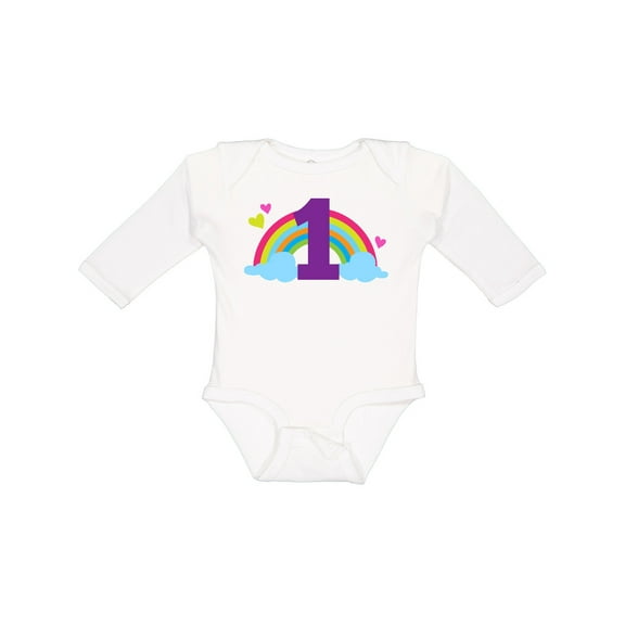 Inktastic 1st Birthday Rainbow Girls Long Sleeve Baby Bodysuit