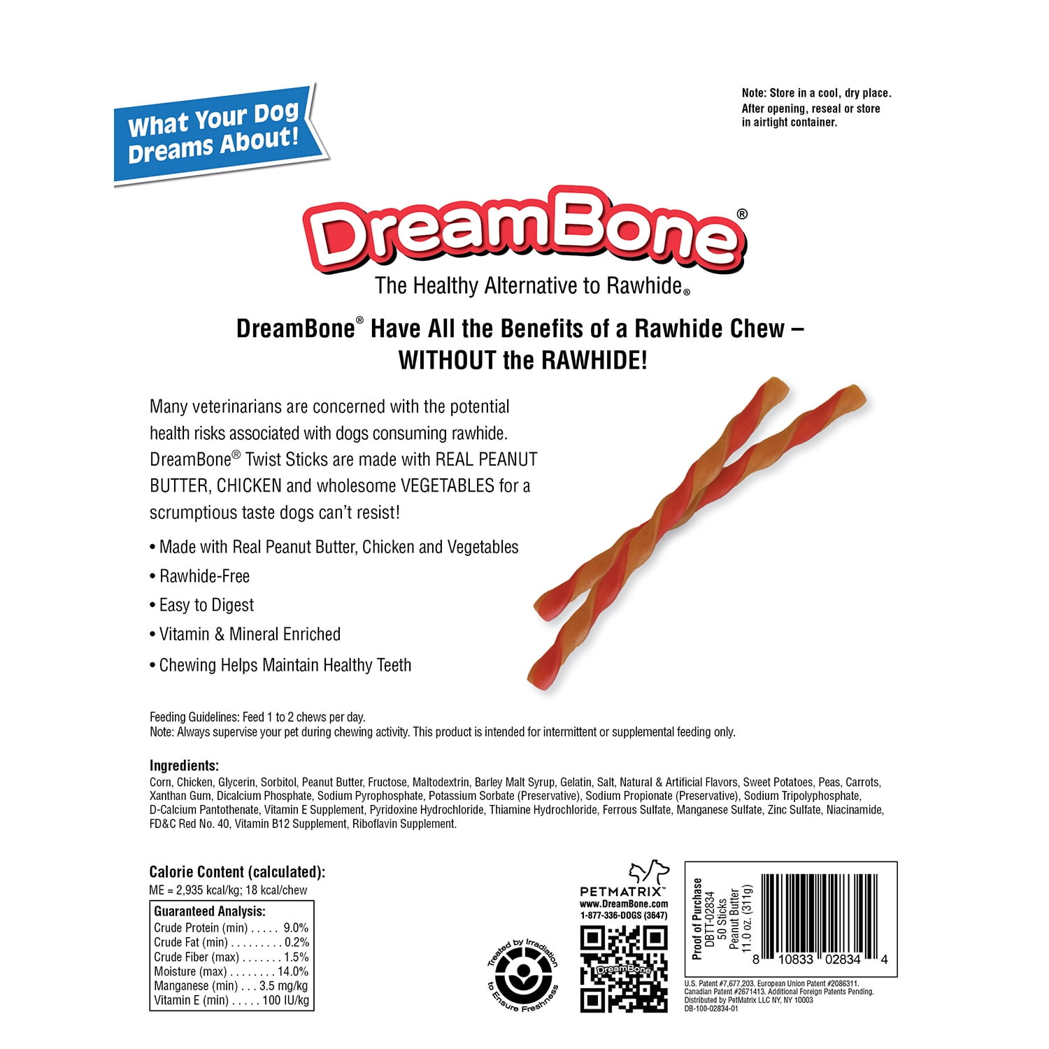 Dreambone Peanut Er Twist Sticks Dog Chews 50 Count
