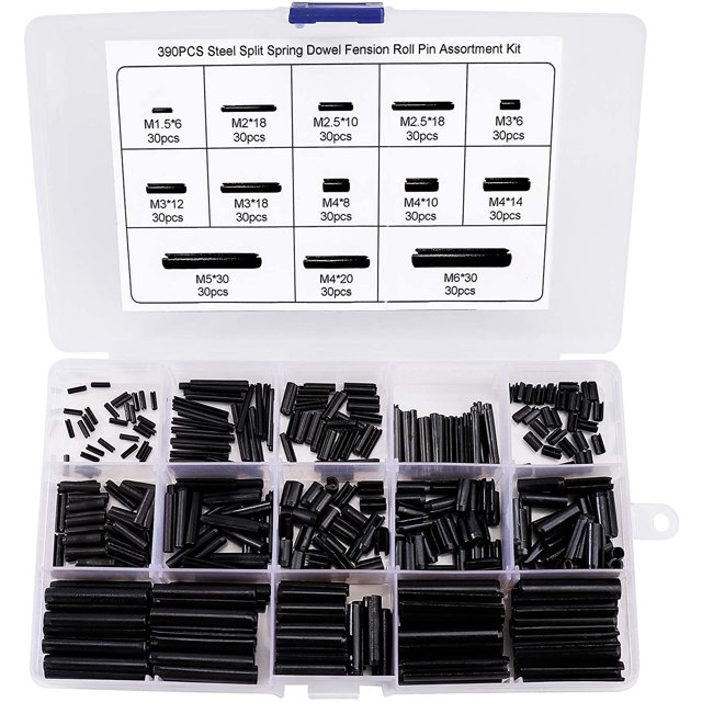 Kit d'Assortiment de Goupilles à Ressort en Acier au Manganèse 390 Pcs M1.5 M2 M2.5 M3 M4 M5 M6 avec Boîte