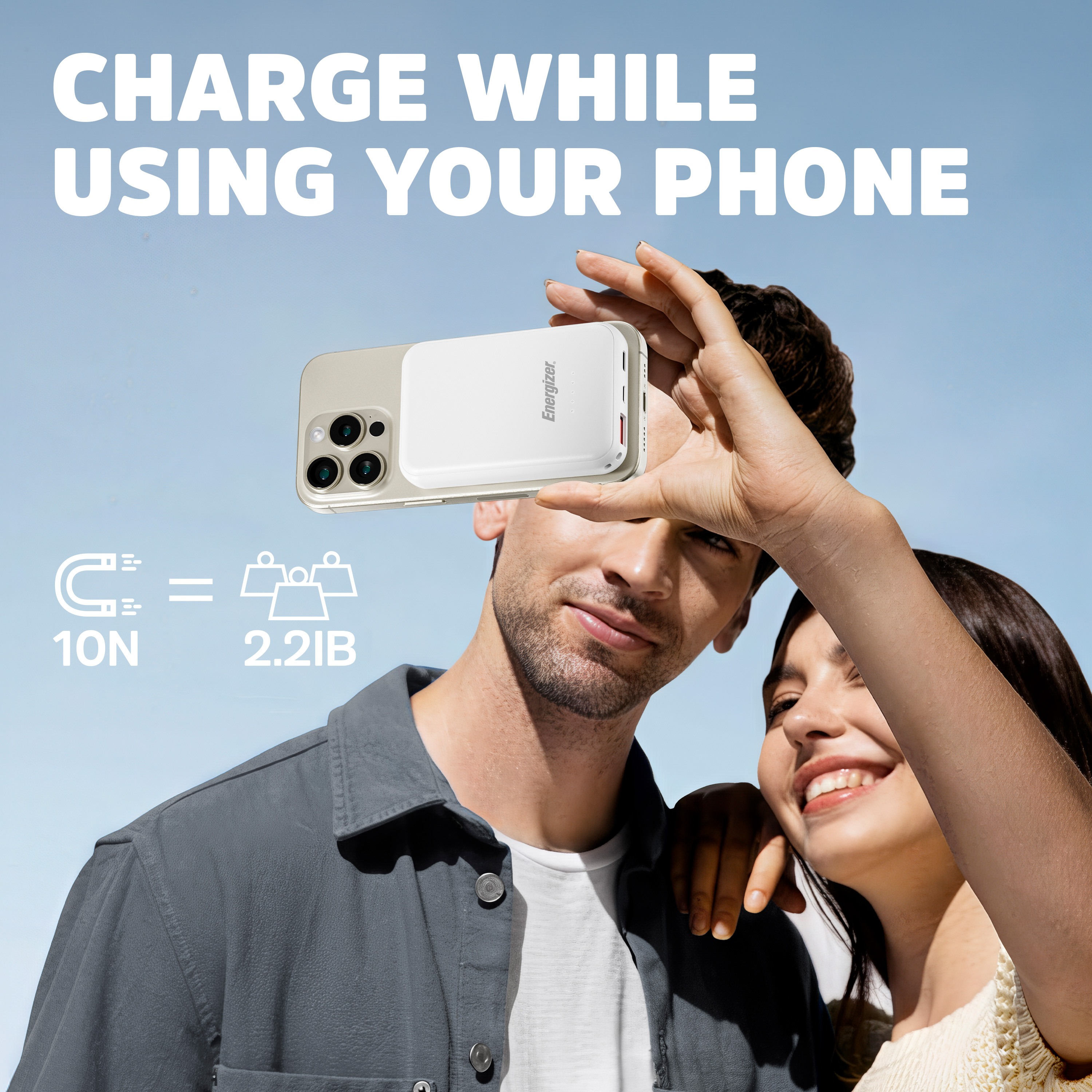 Energizer Magnetic Wireless Power Bank 5,000mAh, MagSafe Compatible, Qi Wireless & USB-C Charging​ White