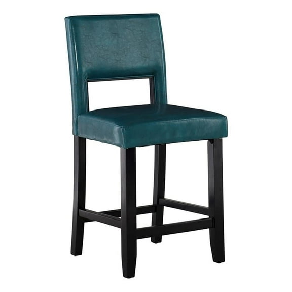 Riverbay Furniture 24" Faux Leather & Wood Counter Stool in Agean Blue/Black