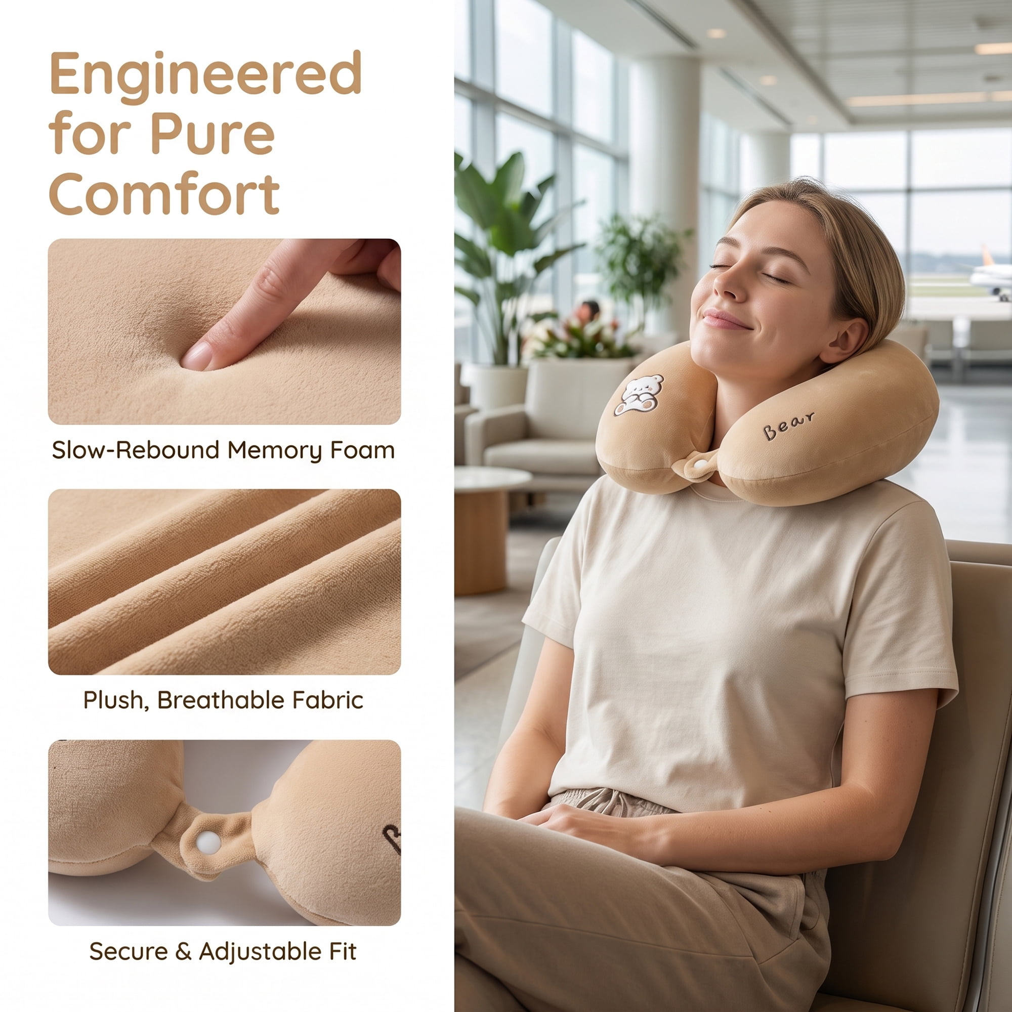 Unique Bargains Memory Foam U Shape Travel Neck Pillow for Airplane Use Yellow 11"x11"