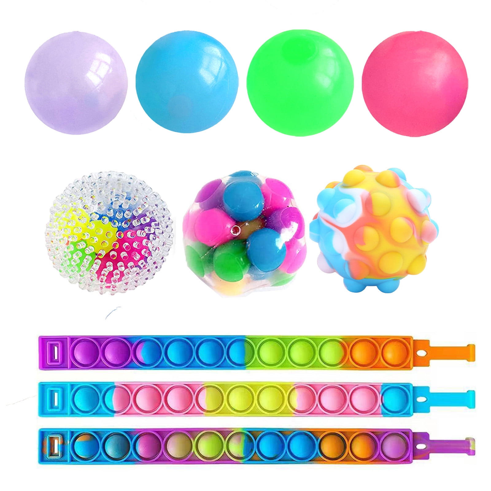 Sensory Toy Pack ADHD Fidget Squeezy Mesh Ball & Flashing Caterpillar 