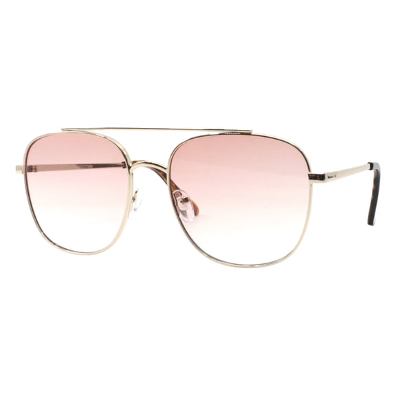 Double Bridge Pilot Sunglasses Square Metal Frame Gold, Pink Gradient Lens UV400