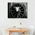 thumbnail image 2 of COMIO Black and White Cow Skull Canvas Wall Art Wild West Carriage Wheel Picture Prints Artwork for Office Living Room Bedroom Wall Decor Framed Ready to Hang  20x16in, 2 of 4