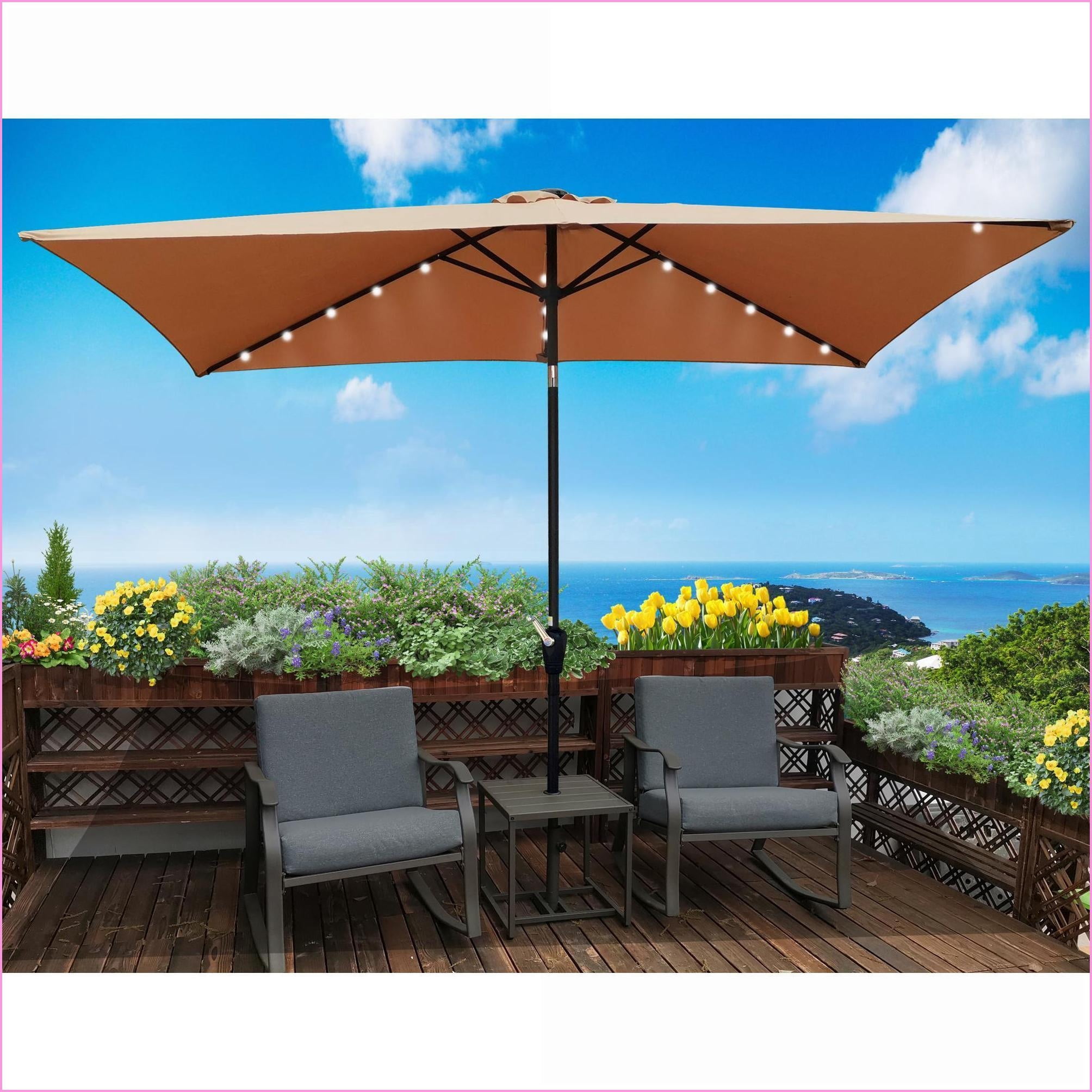 Patio Umbrella, 10 x 6.5 ft Rectangular Solar LED Lighted, Crank Tilt for Garden Pool | Metal | Multicolor