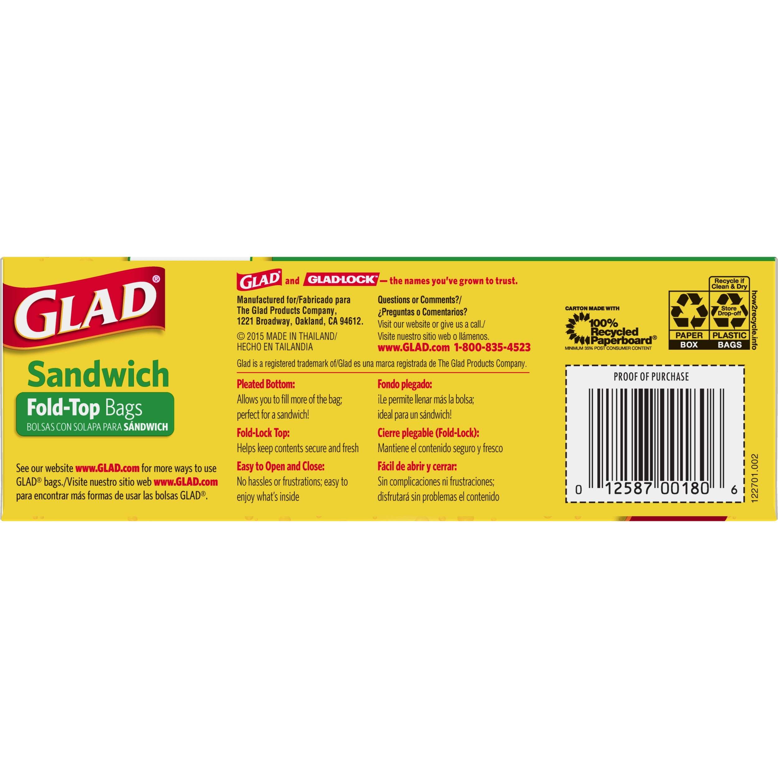 Glad Fold Top Food Storage Plastic Bags - Sandwich - 180 Count