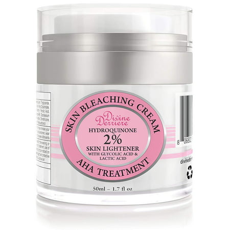 Divine Derriere Skin Lightening 2% Hydroquinone Bleaching Cream with 6% AHA Glycolic Acid and Lactic Acid - Fade Dark Spots, Freckles, Hyperpigmentation, Melasma and Discolorations. 1 oz (Best Freckle Fade Cream)