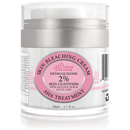 Divine Derriere Skin Lightening 2% Hydroquinone Bleaching Cream with 6% AHA Glycolic Acid and Lactic Acid - Fade Dark Spots, Freckles, Hyperpigmentation, Melasma and Discolorations. 1 oz (Best Fade Cream For Hyperpigmentation)