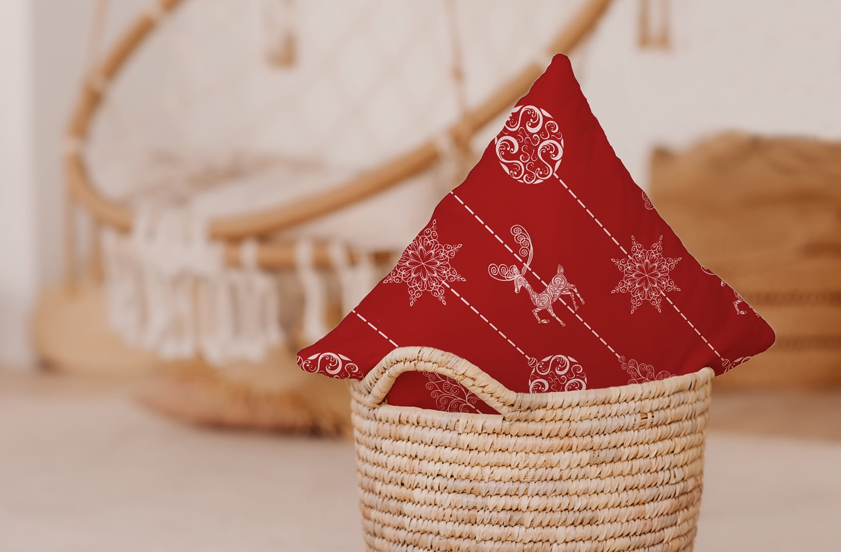 18" x 18" Simply Daisy Christmas Lines Polyester Indoor/Outdoor Pillow, Firecracker Red Qty 1